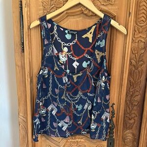 Topshop Navy Chain and Eiffel Print Tank Top